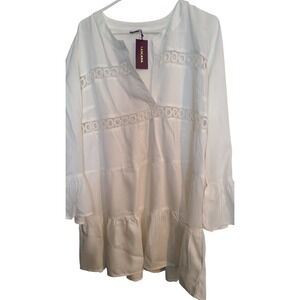 BNWT LASCANA Women's Tunic Dress/Cover-Up Size 12/14 Large White Flowy Flared‎